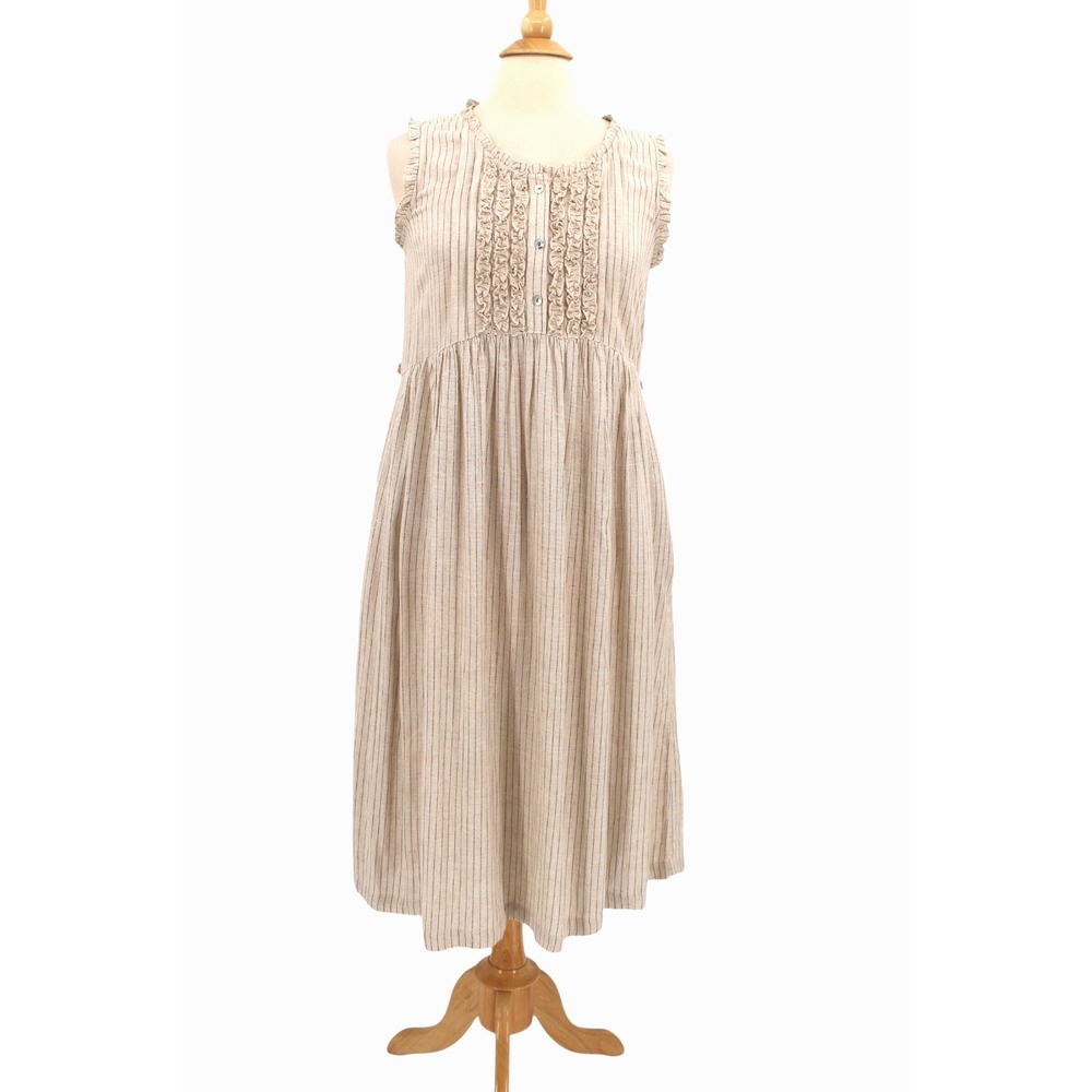 April Cornell Maxi Dress XS Sleeveless‎ pinstriped Ruffle Cottagecore Prairie